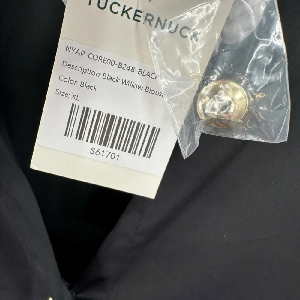 Tuckernuck Black Willow Blouse sz XL NWT Collared Cotton Stretch Poplin Top - Picture 4 of 4